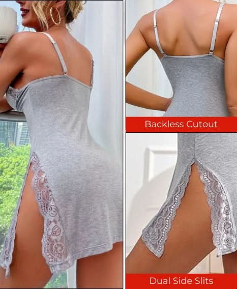Love Salve Romantic Lace-Trimmed Nightdress with Bowknot Detail