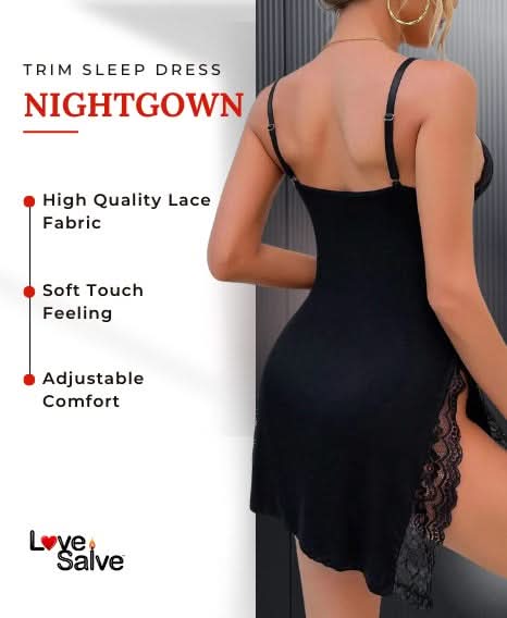 Love Salve Romantic Lace-Trimmed Nightdress with Bowknot Detail