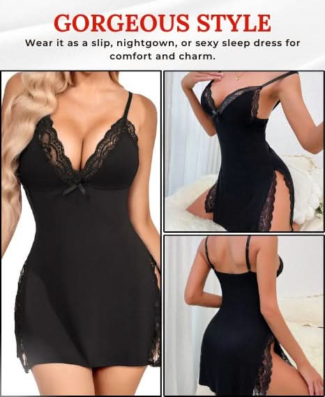 Love Salve Romantic Lace-Trimmed Nightdress with Bowknot Detail