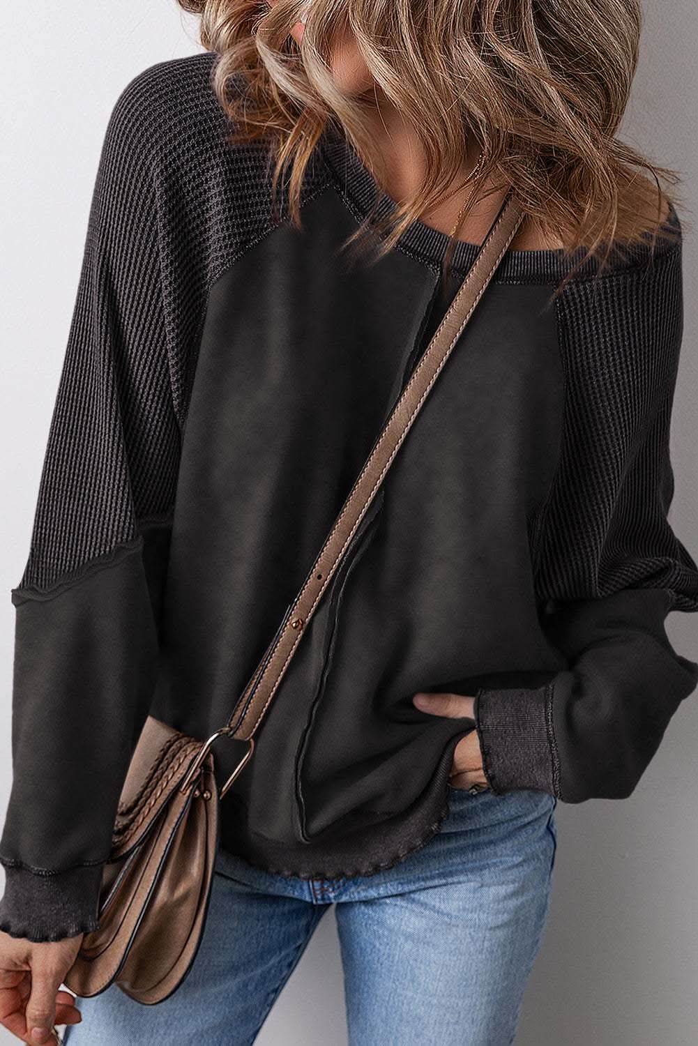 Chic black patchwork sweatshirt