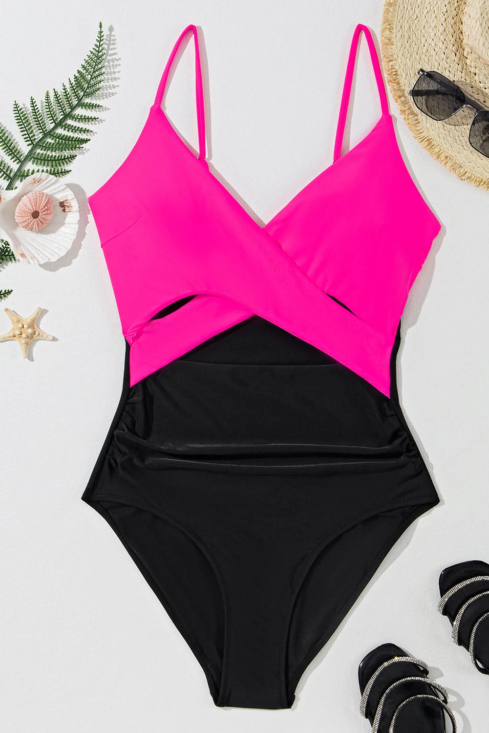 Chic rose red cutout monokini