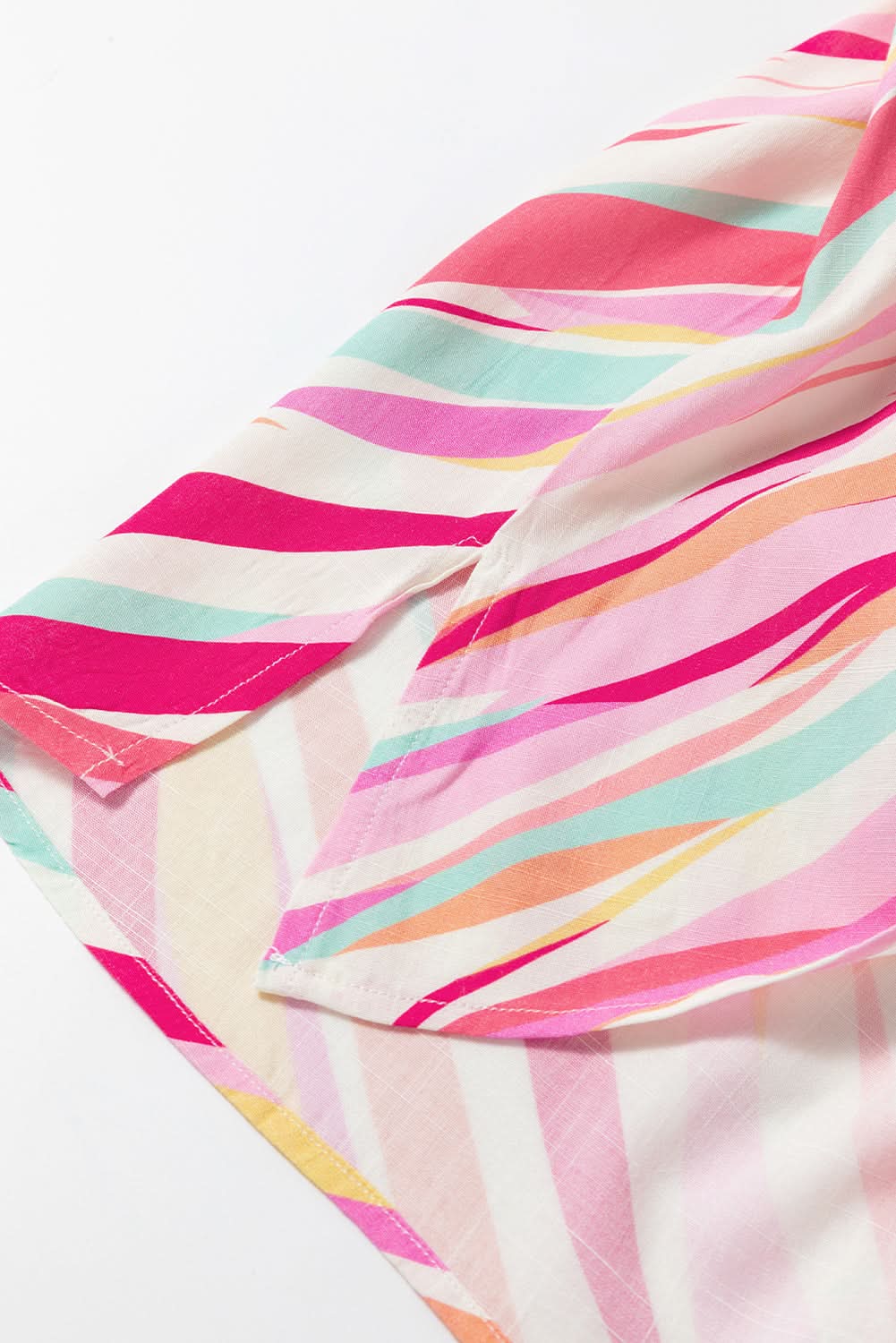 Multicolour Abstract Print High Low Short Sleeve Blouse