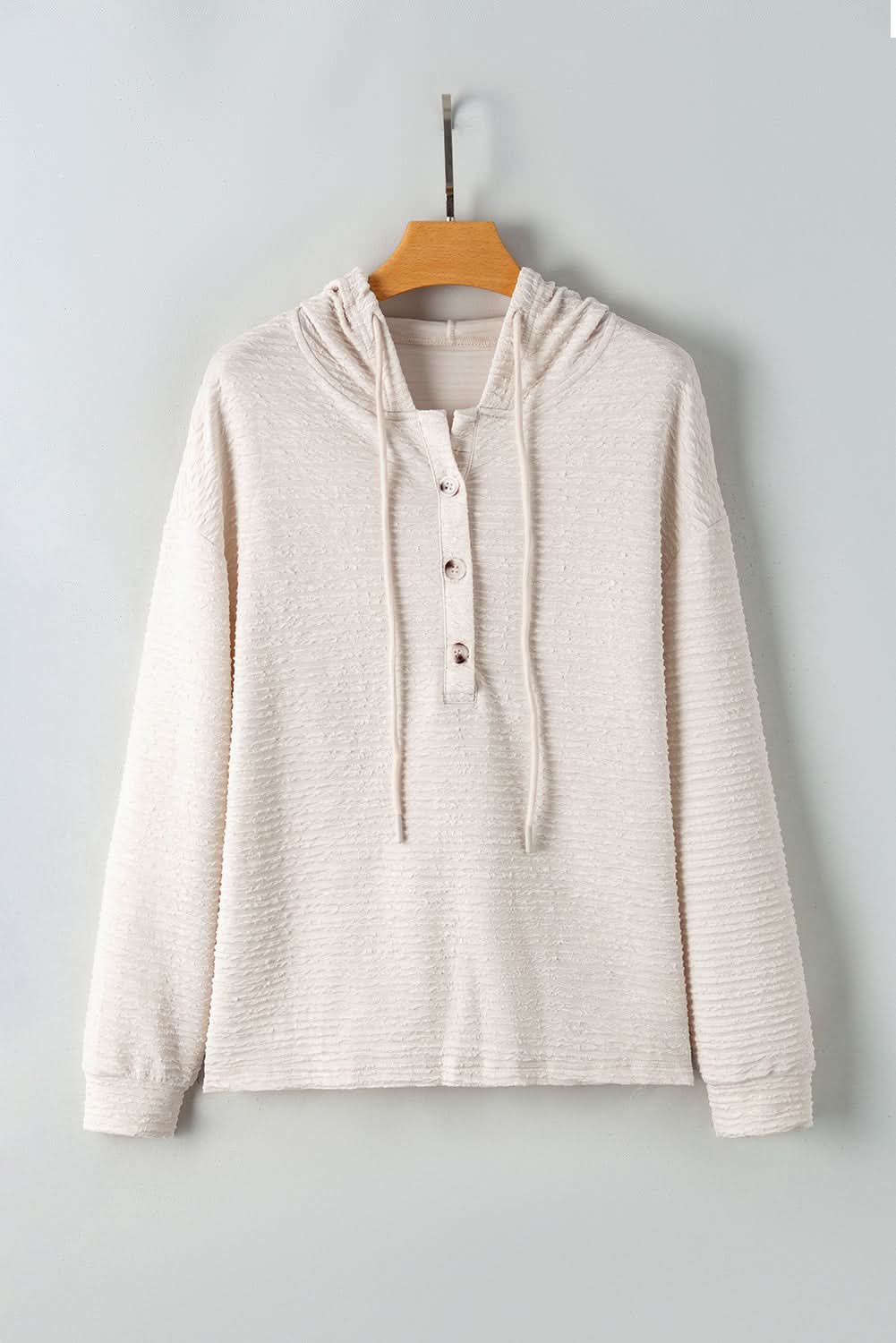Love Salve Apricot Solid Textured Drawstring Henley Hoodie