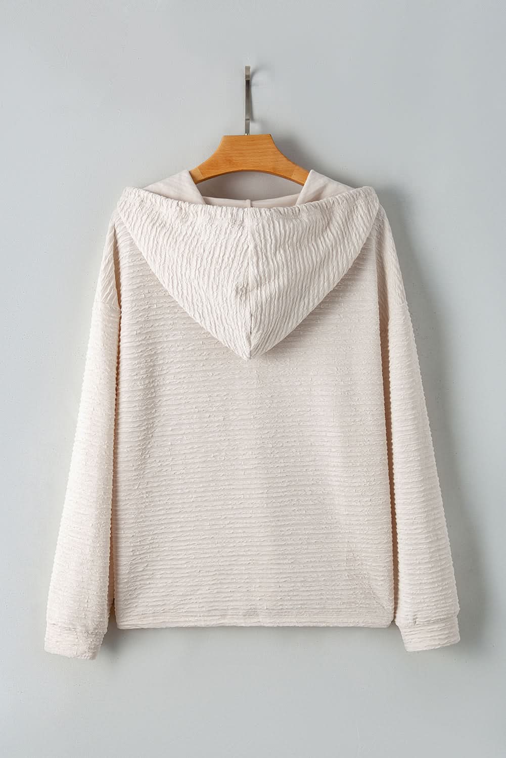 Love Salve Apricot Solid Textured Drawstring Henley Hoodie