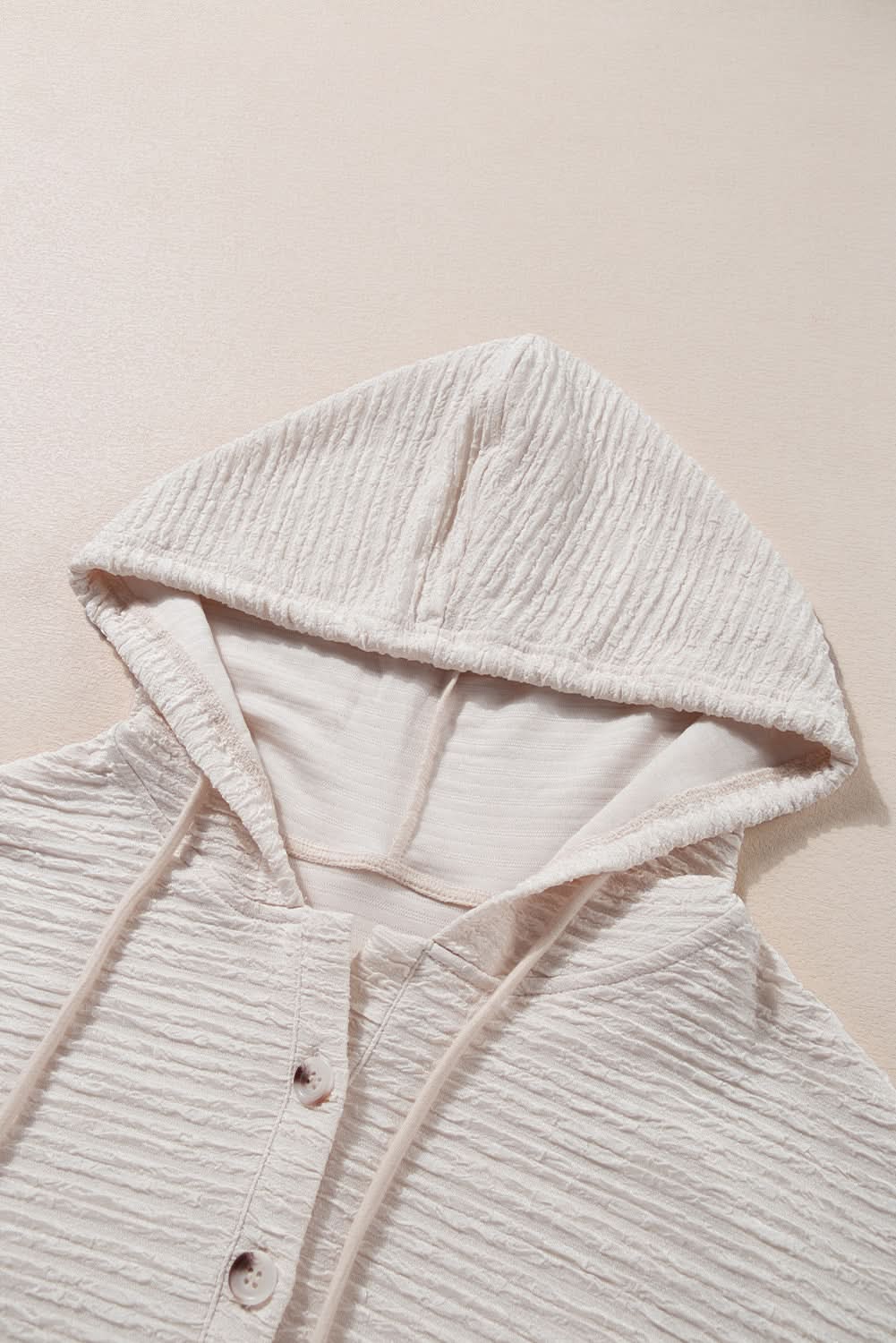 Love Salve Apricot Solid Textured Drawstring Henley Hoodie