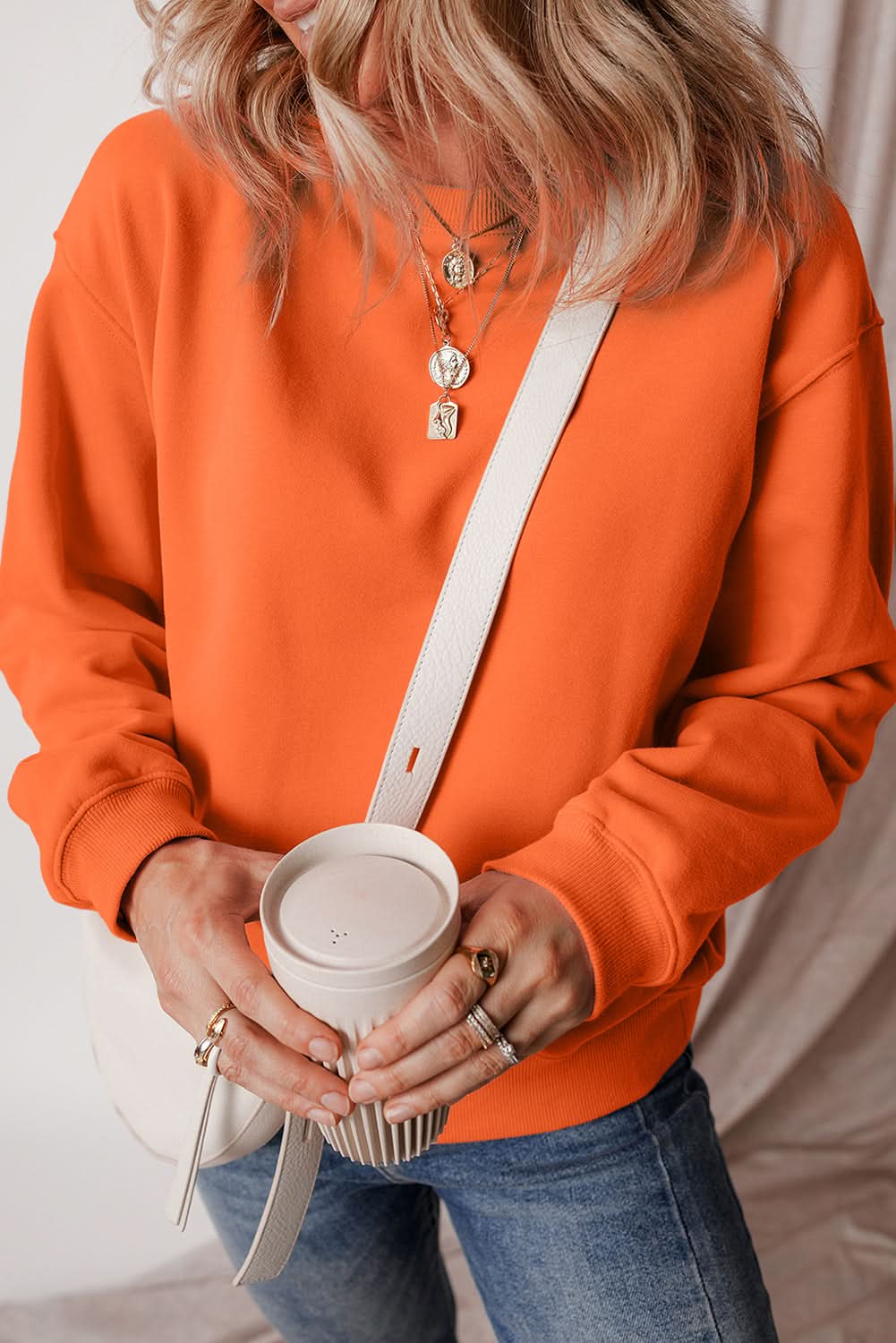 Cozy russet orange fleece sweatshirt