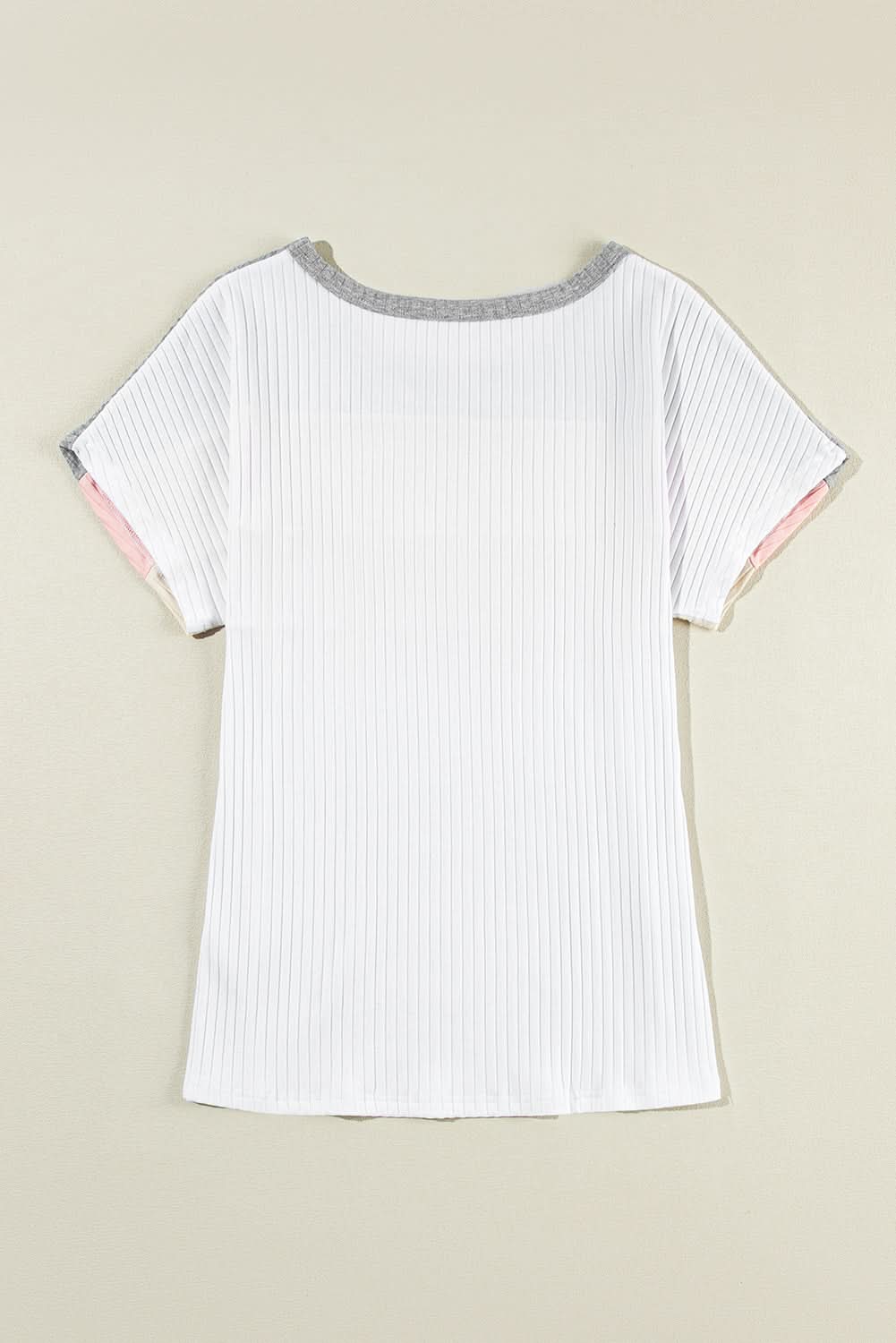 White Ribbed Color Block Patchwork T-shirt