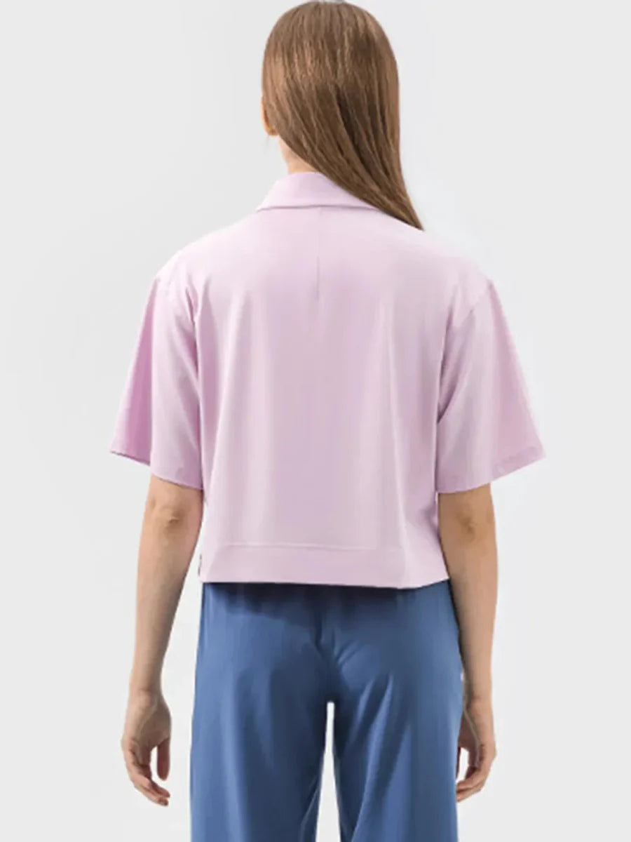 Millennia Half Button Short Sleeve Active T-Shirt for Women