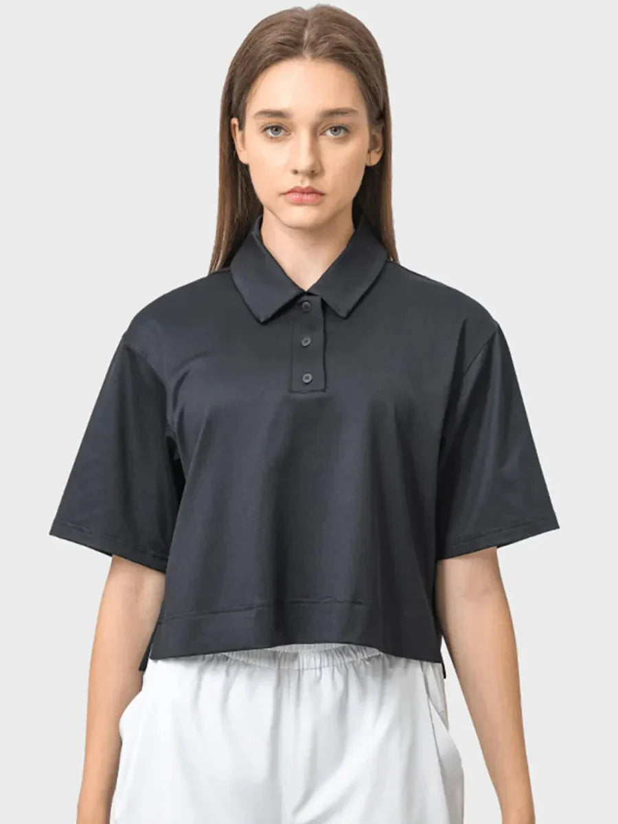 Millennia Half Button Short Sleeve Active T-Shirt for Women