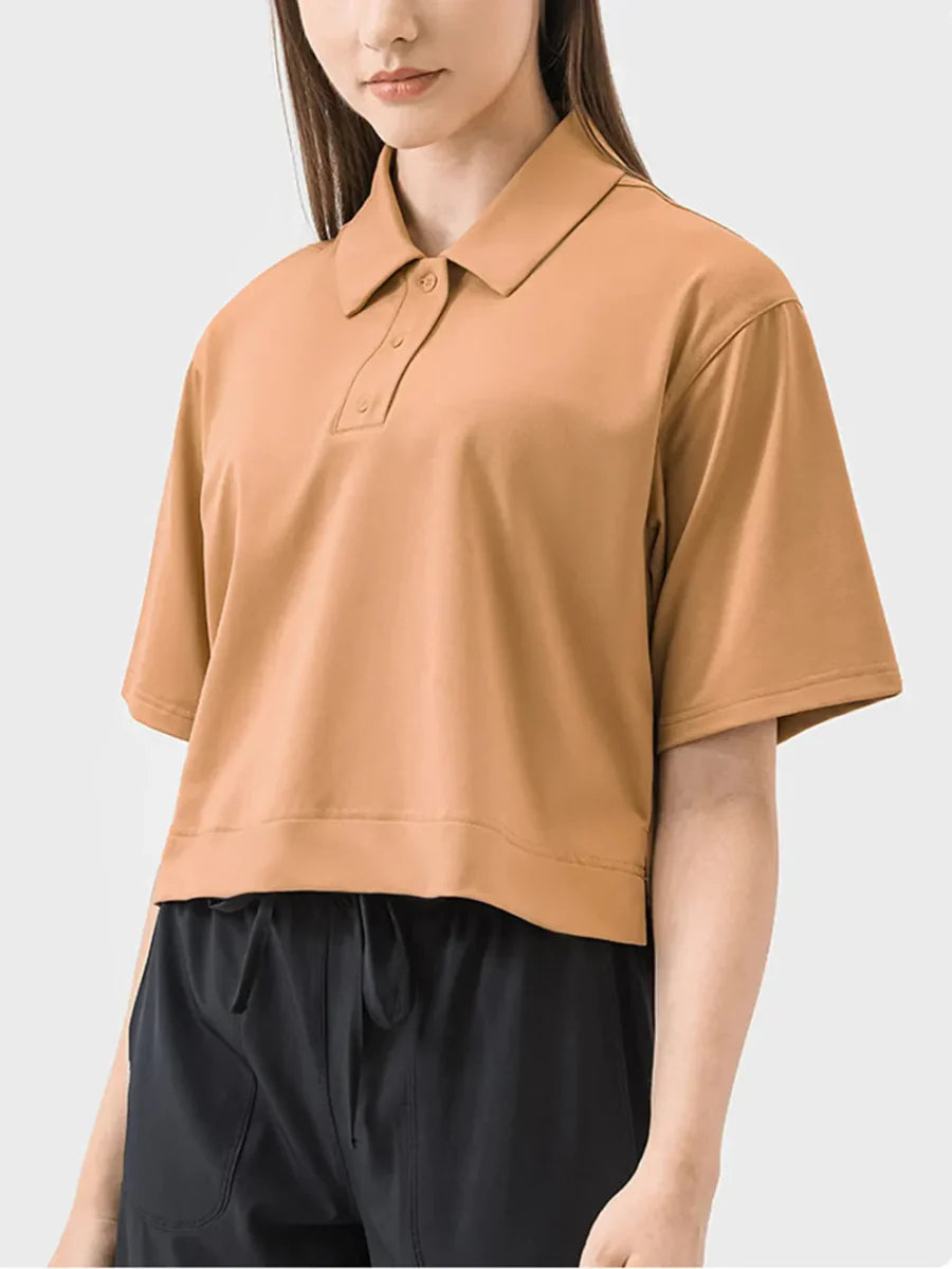 Millennia Half Button Short Sleeve Active T-Shirt for Women