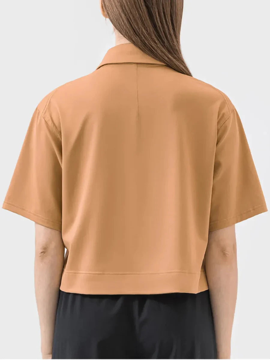 Millennia Half Button Short Sleeve Active T-Shirt for Women