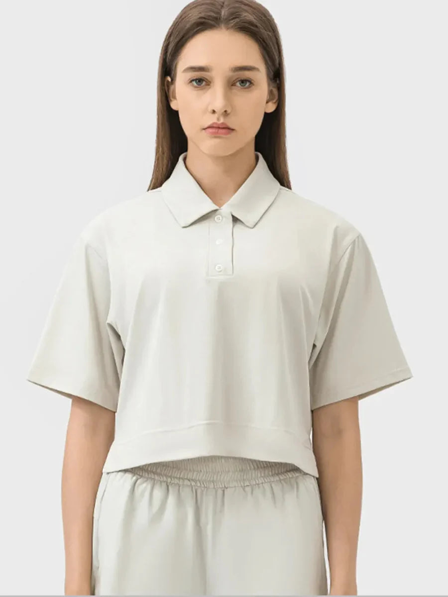Millennia Half Button Short Sleeve Active T-Shirt for Women