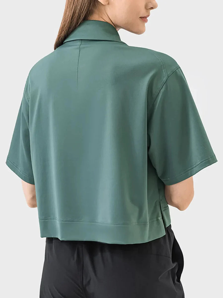 Millennia Half Button Short Sleeve Active T-Shirt for Women