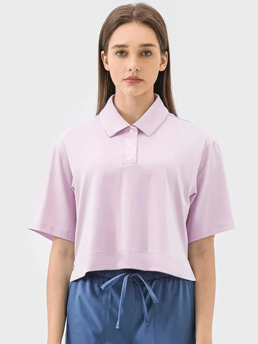 Millennia Half Button Short Sleeve Active T-Shirt for Women