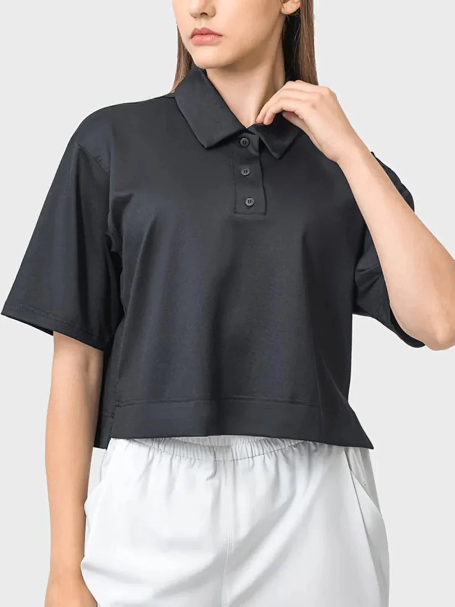 Millennia Half Button Short Sleeve Active T-Shirt for Women