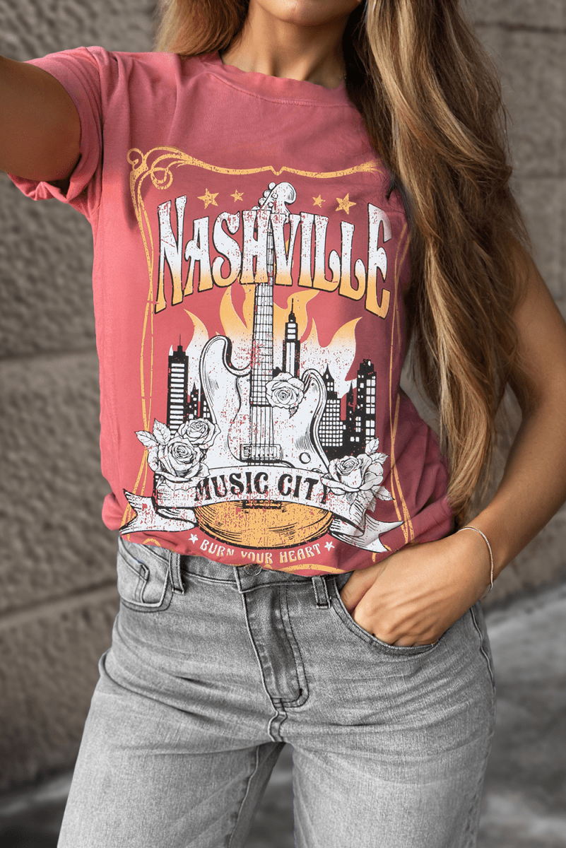 Mineral Red Nashville Music City Graphic Retro Fashion Tee