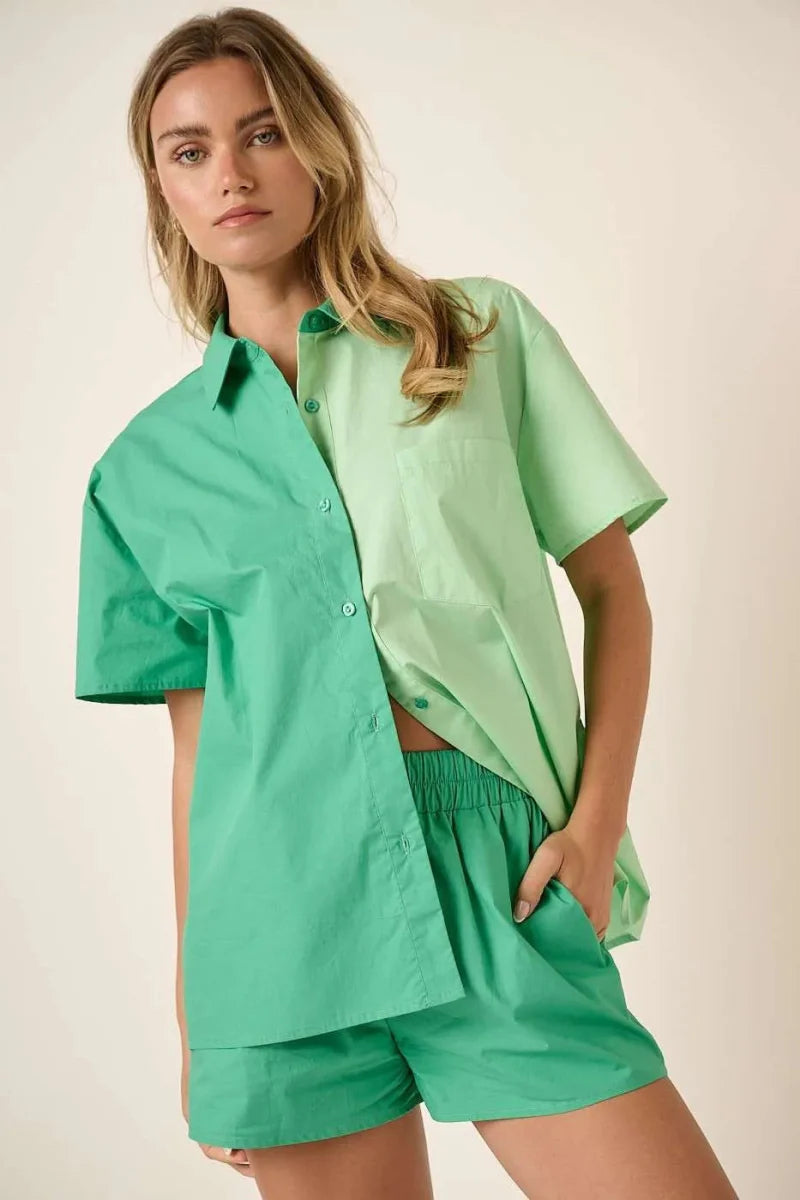 Mittoshop Color Block Short Sleeve Shirt and Shorts Set