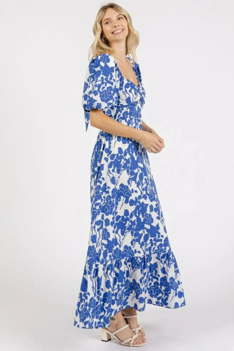 Mittoshop Cutout Back Floral Sweetheart Neck Dress