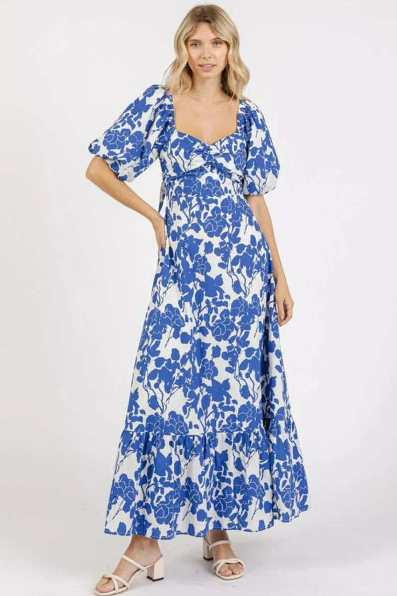 Mittoshop Cutout Back Floral Sweetheart Neck Dress