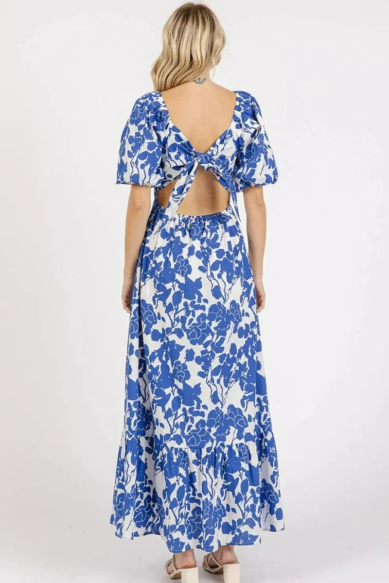Mittoshop Cutout Back Floral Sweetheart Neck Dress