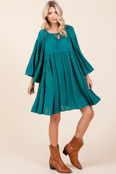 Mittoshop Frill Tie Neck Bell Sleeve Dress for Women