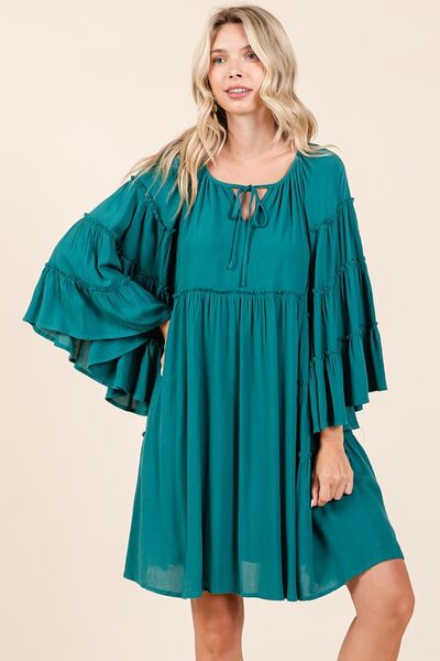 Mittoshop Frill Tie Neck Bell Sleeve Dress for Women