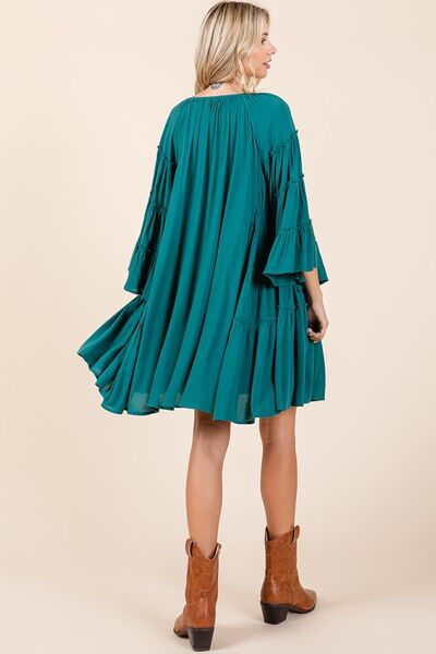 Mittoshop Frill Tie Neck Bell Sleeve Dress for Women
