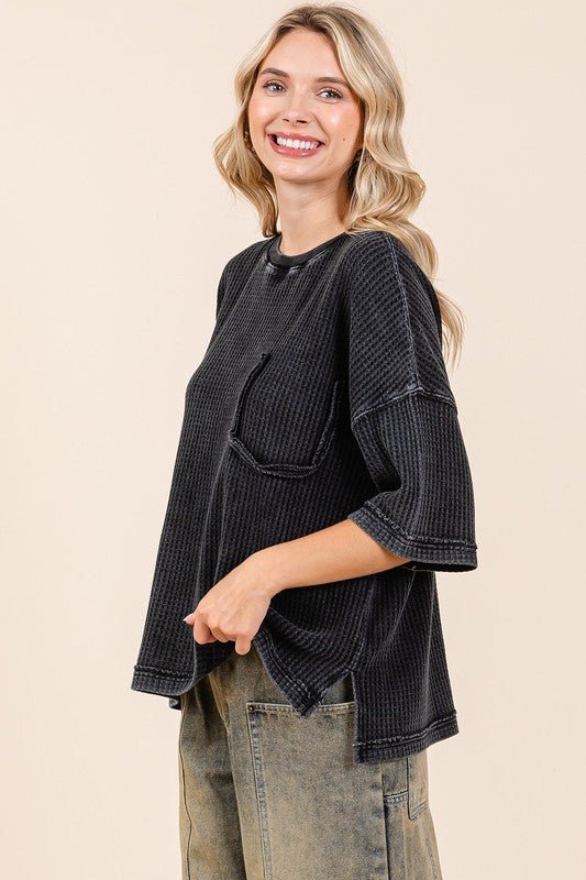 Mittoshop Mineral Wash Waffle Knit Short Sleeve Top for Women