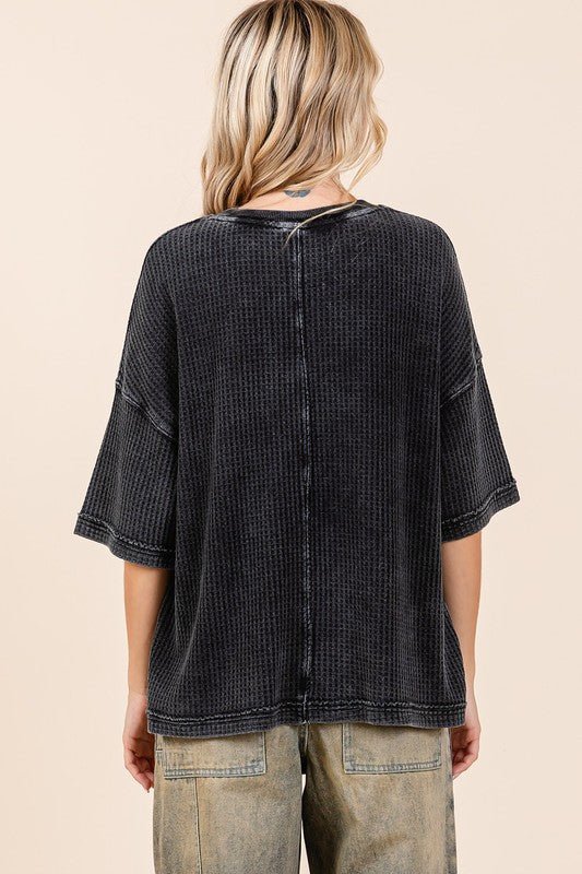 Mittoshop Mineral Wash Waffle Knit Short Sleeve Top for Women