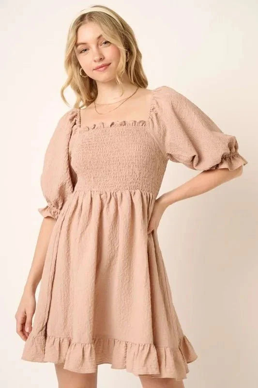Mittoshop Smocked Ruffled Hem Half Sleeve Mini Dress for Women