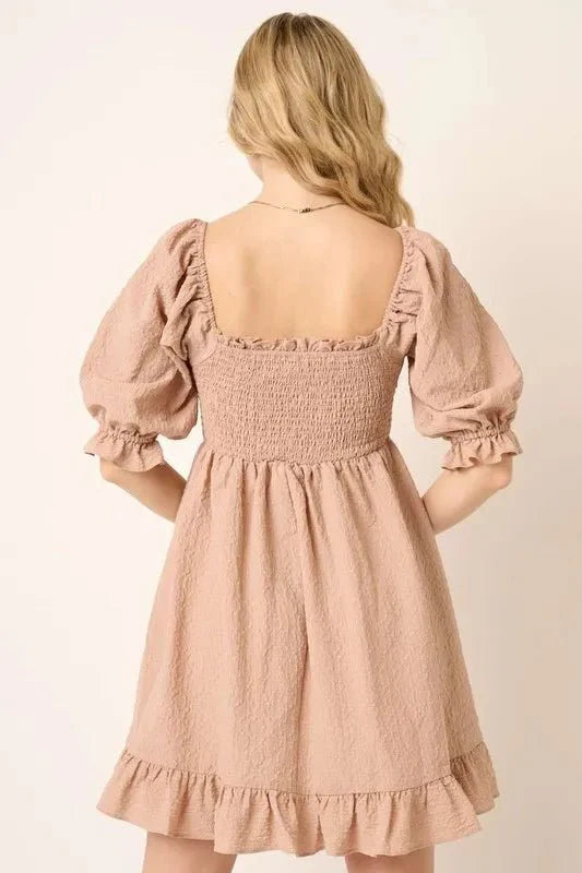 Mittoshop Smocked Ruffled Hem Half Sleeve Mini Dress for Women