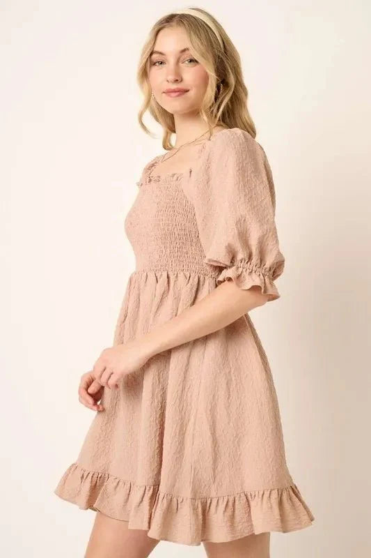 Mittoshop Smocked Ruffled Hem Half Sleeve Mini Dress for Women