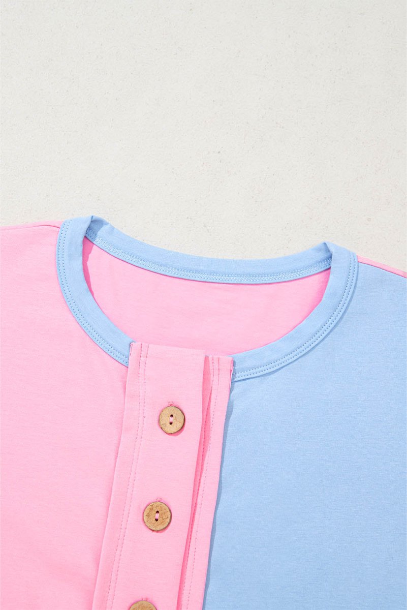 Myosotis Two Tone Half Buttons Collared T Shirt for Women