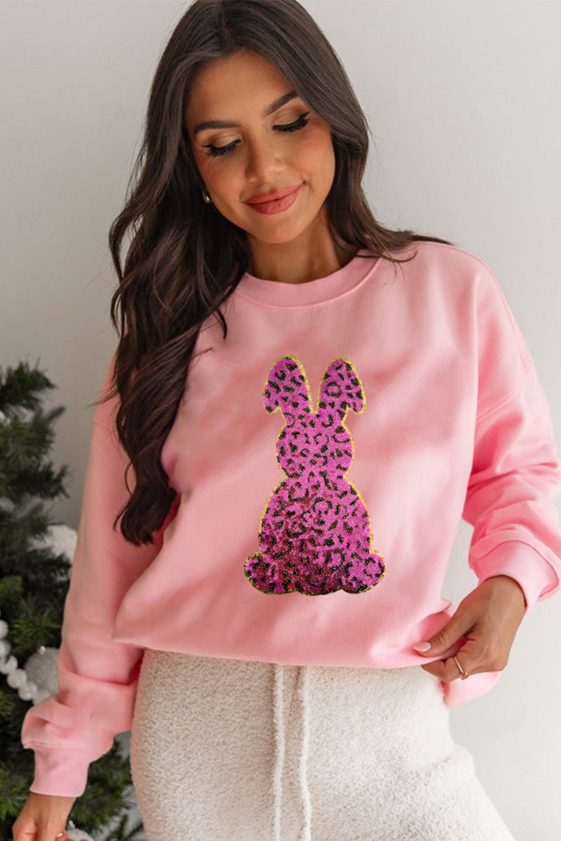 Pink Cheetah Easter Rabbit Graphic Sweatshirt for Women