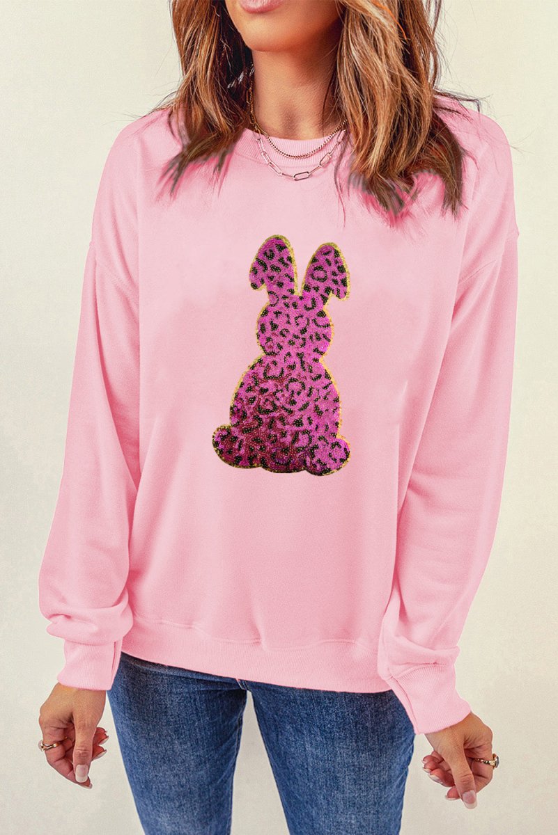 Pink Cheetah Easter Rabbit Graphic Sweatshirt for Women