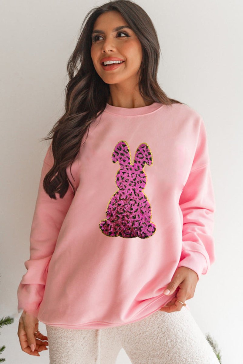 Pink Cheetah Easter Rabbit Graphic Sweatshirt for Women