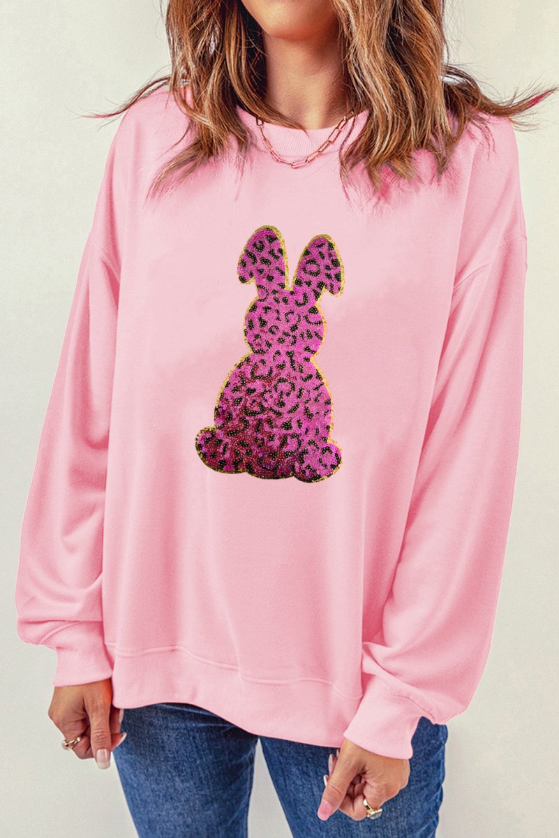 Pink Cheetah Easter Rabbit Graphic Sweatshirt for Women