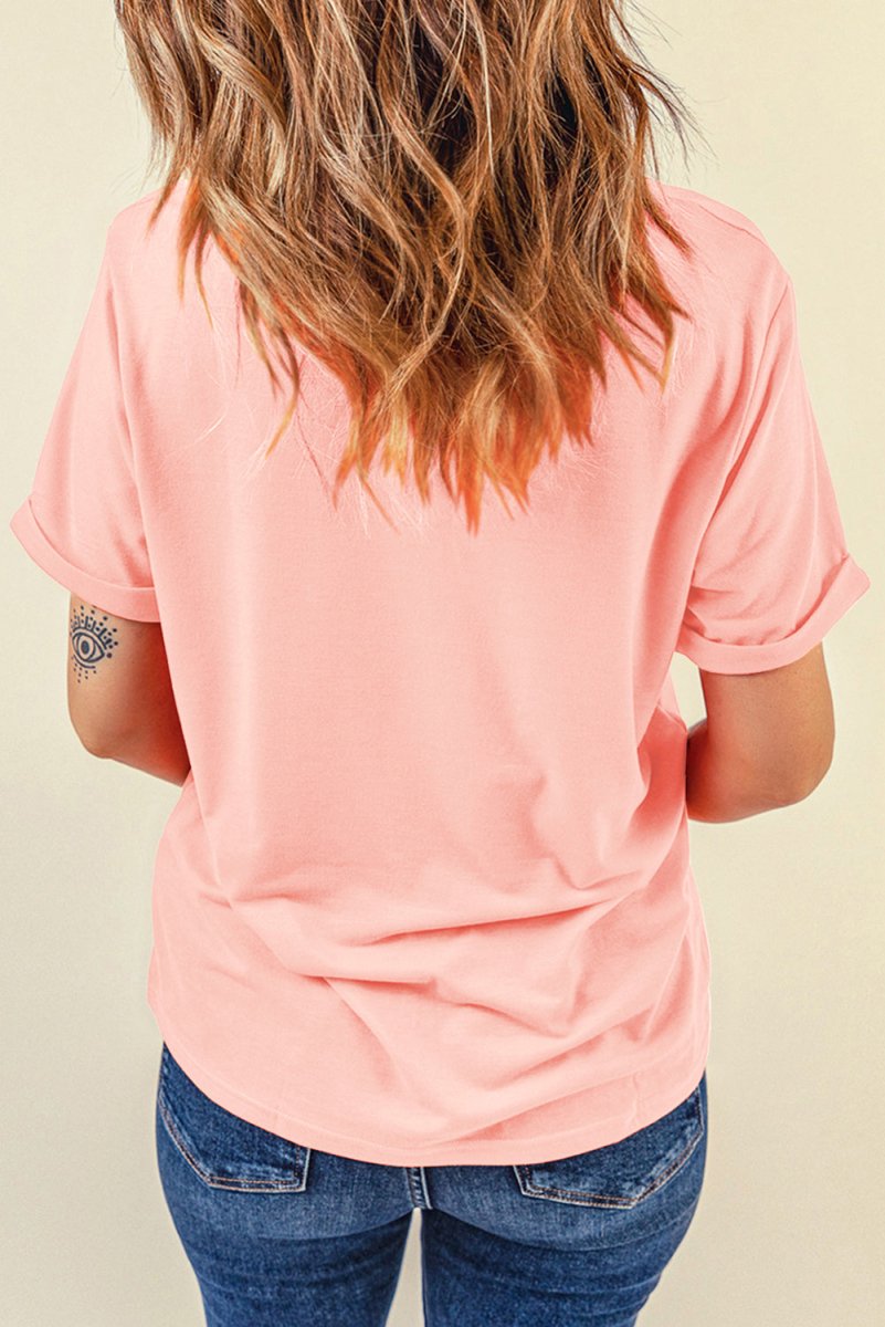 Pink Sequin Cute Bunny Graphic Easter Fashion Tee Shirt