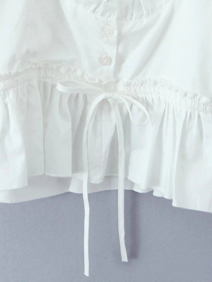 Puff Sleeve Ruffle Crop Blouse