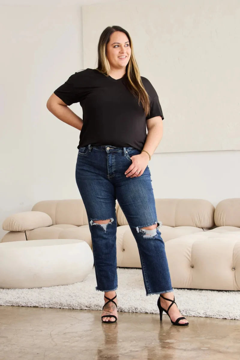 RFM Crop Dylan Full Size Tummy Control Distressed Jeans