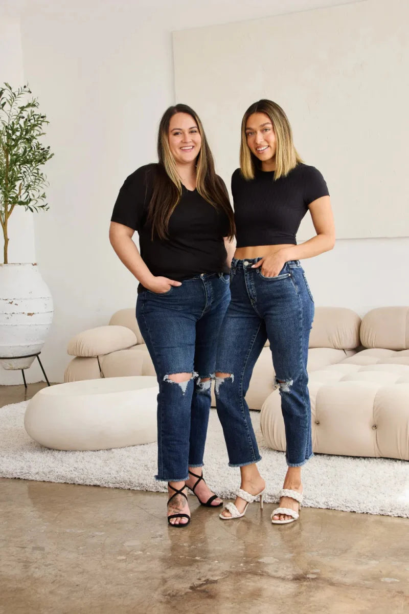 RFM Crop Dylan Full Size Tummy Control Distressed Jeans