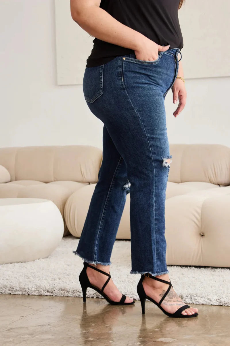 RFM Crop Dylan Full Size Tummy Control Distressed Jeans