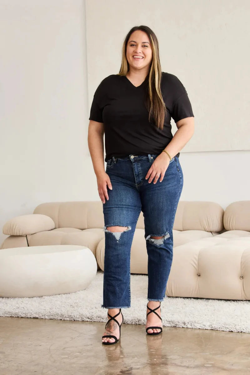 RFM Crop Dylan Full Size Tummy Control Distressed Jeans