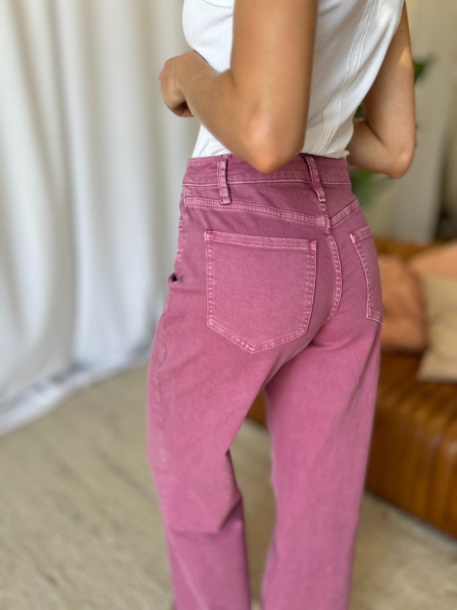 Premium RFM Full Size High Rise Garment Dye Wide Leg Jeans for Women