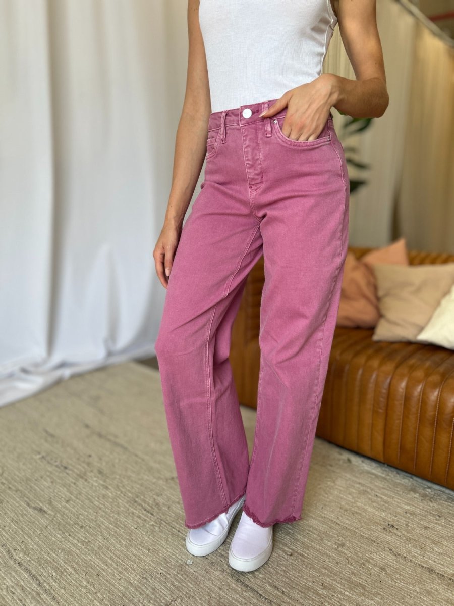 Premium RFM Full Size High Rise Garment Dye Wide Leg Jeans for Women