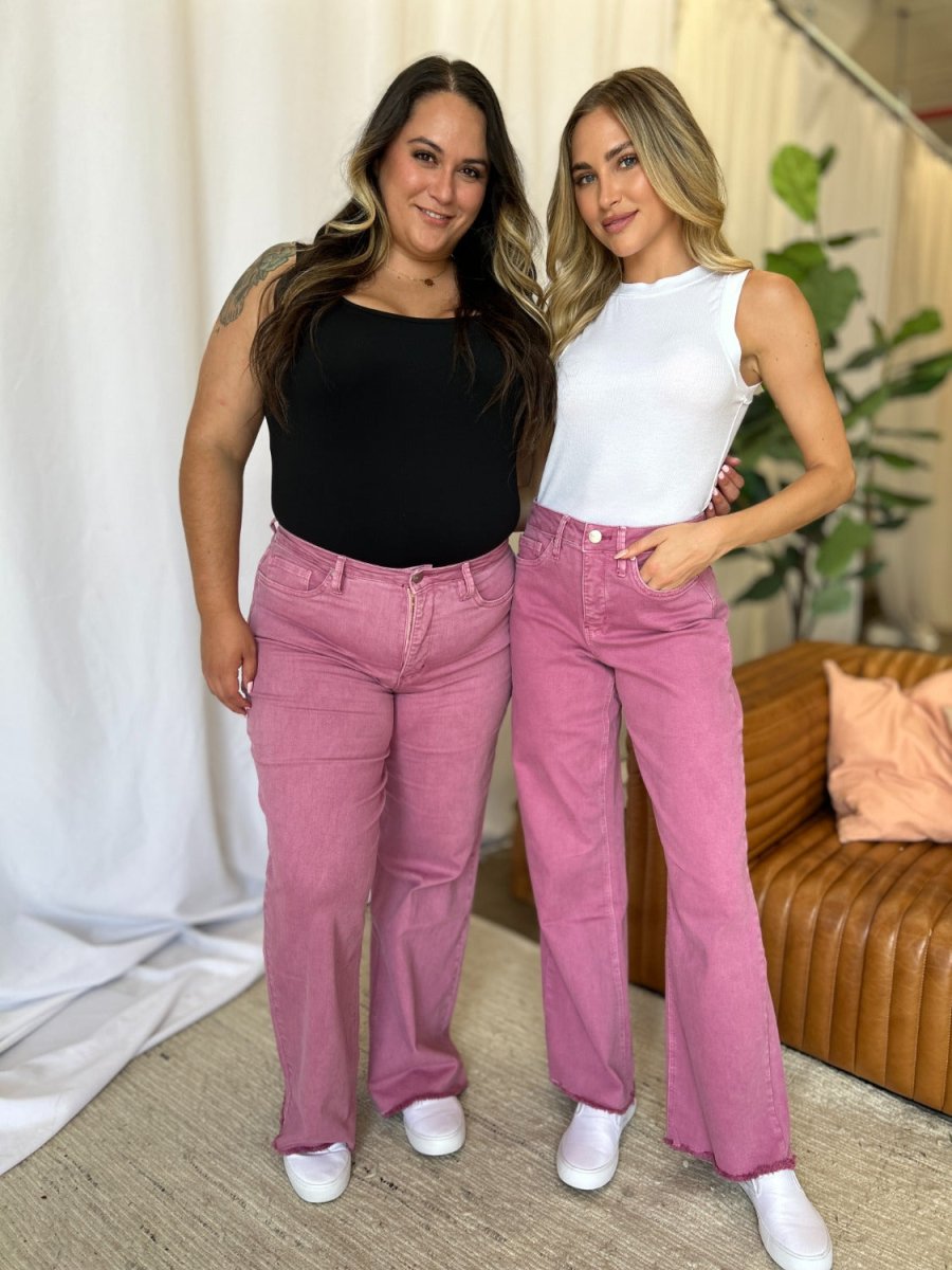 Premium RFM Full Size High Rise Garment Dye Wide Leg Jeans for Women