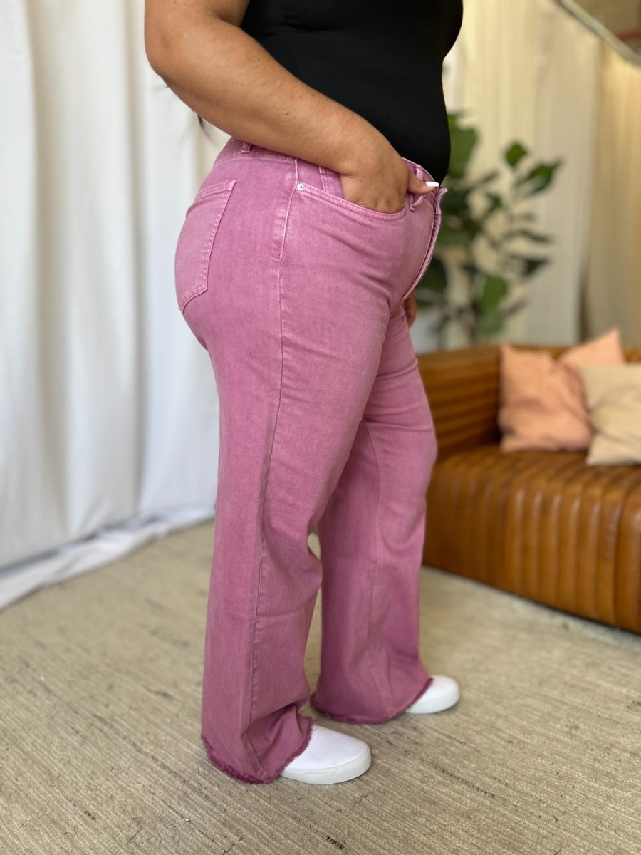 Premium RFM Full Size High Rise Garment Dye Wide Leg Jeans for Women