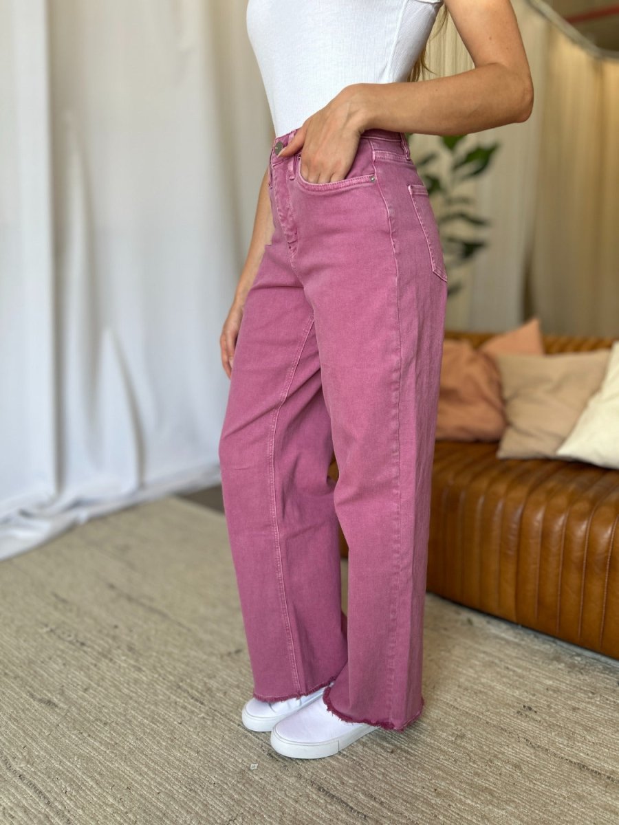 Premium RFM Full Size High Rise Garment Dye Wide Leg Jeans for Women