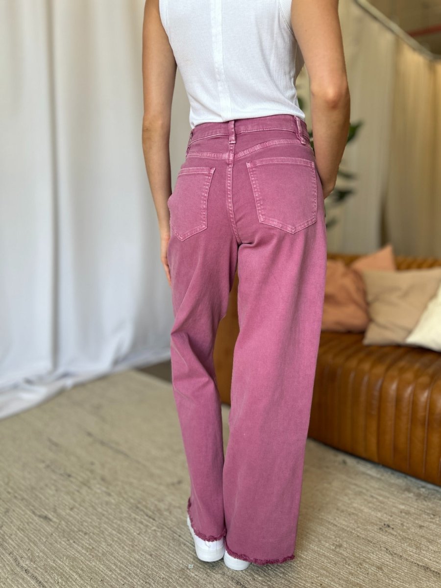 Premium RFM Full Size High Rise Garment Dye Wide Leg Jeans for Women