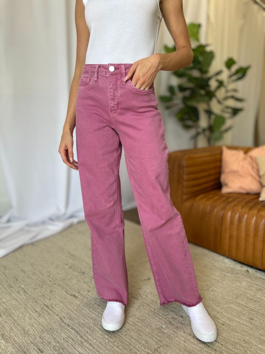 Premium RFM Full Size High Rise Garment Dye Wide Leg Jeans for Women